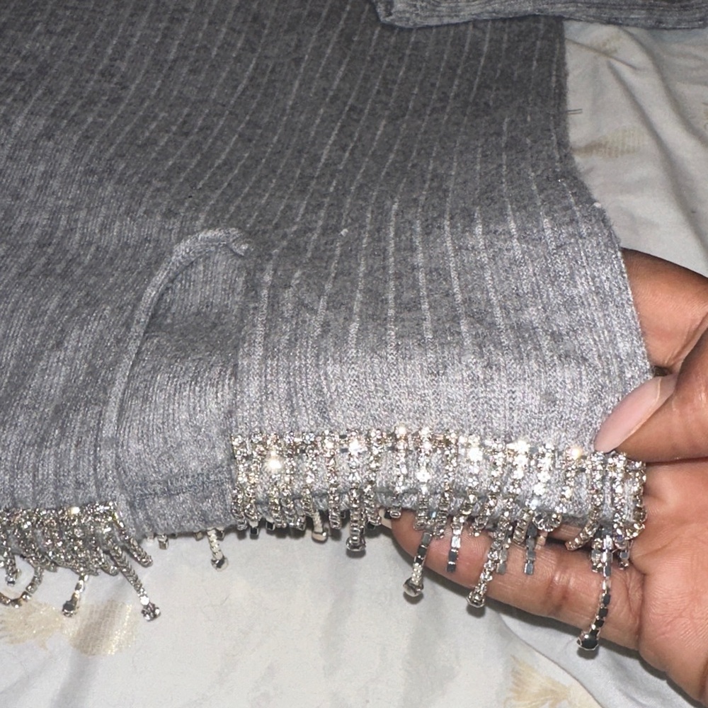 SALE- Zara Gray Long Sleeve Rhinestone Dress